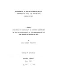 Differences in reading disabilities of intermediate grade and junior high school pupils, 1968