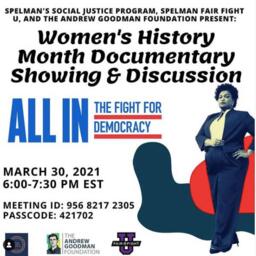 Women's History Month Documentary Showing and Discussion, All in the Fight for Democracy, March 30, 2021