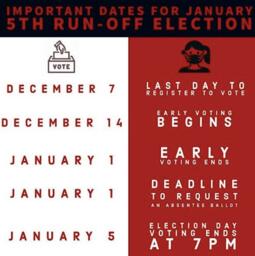 Important Dates for January 5th Run off Election, December 8, 2020