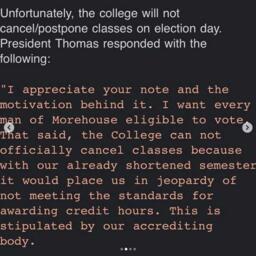 Morehouse College Correspondence About Election Day, November 2, 2020