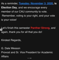 Clark Atlanta University Correspondence About Election Day, November 2, 2020