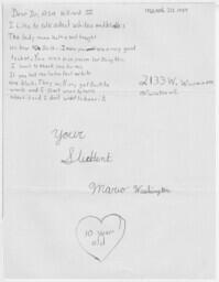 Children's Thank You Note, March 20, 1989