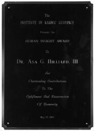 Human Insight Award Plaque, May 25, 1987