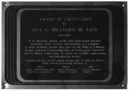 Award of Excellence Plaque, May 17, 1986