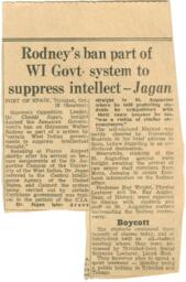 "Rodney's Ban Part of WI Govt. System to Suppress Intellect", circa 1968