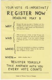 League of Women Voters of Georgia Your Vote is Important! Flyer, circa 1958