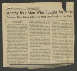 "Apathy Irks Man Who Fought For Vote", October 10, 1976