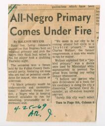 "All-Negro Primary Comes Under Fire", April 25, 1969