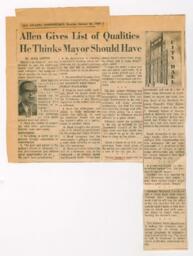 "Allen Gives List of Qualities He Thinks Mayor Should Have", January 20, 1969