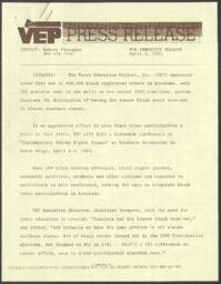 "Announcement of Contemporary Voting Rights Issues Conference in Louisiana", April 4, 1983