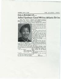 "Jailed Spelman Coed Writes Atlanta Sit ins",  June 17, 1961