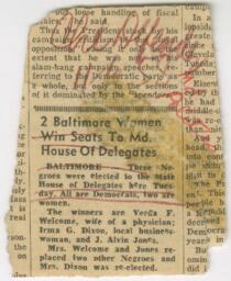 "2 Baltimore Women Win Seats to Md. House of Delegates" Article, April 6, 1958