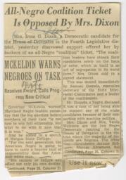 "All-Negro Coalition Ticket Is Opposed by Mrs. Dixon", September 28, 1958