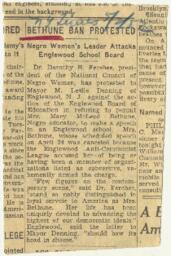 "Bethune Ban Protested: Negro Women's Leader Attacks Englewood School Board" Article, May 2, 1952