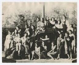 A Group Portrait of Unidentified Women Students Sitting on a Car, circa 1940