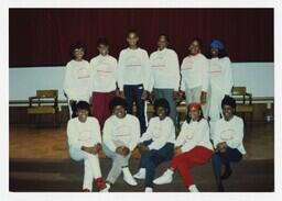 A Group Portrait of Young Women and a Man at an Admissions Orientation, circa 1985