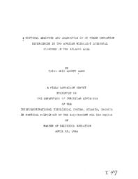 A critical analysis and evaluation of my field education experiences in two African Methodist Episcopal churches in the Atlanta area, 1966