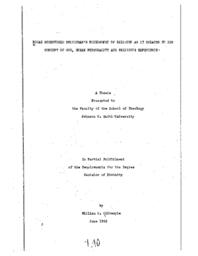 Edgar Scheffield Brightman's Philosophy of Religion as it relates to his concept  of God, human personality and religions experience, 1955