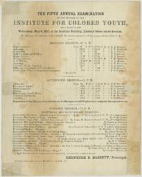 The Fifth Annual Examination, Institute for Colored Youth, 1857