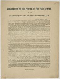 An Address to the People of the Free States by the President of the Southern Confederacy, January 5, 1863