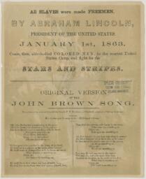 All Slaves Were Made Freeman by Abraham Lincoln, Original Version of the John Brown Song, 1863