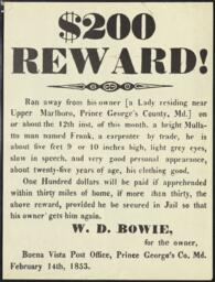 Runaway Slave Reward Flyer, 1853