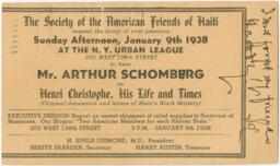 Postcard to Henry P. Slaughter from Arthur Schomburg, January 1938