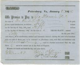 Bill of Hire for Sally, January 2, 1865