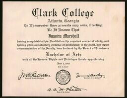 Clark College Bachelors Certificate, June 3, 1952