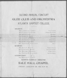 Second Annual Concert of the Atlanta Baptist College Glee Club and Orchestra, January 26, 1912