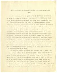 "Family Life is a Determinant in Racial Attitudes of Children", circa 1920