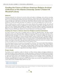 Funding the Future of African American Religion Archival Collections at the Atlanta University Center's Robert W. Woodruff Library, 2016