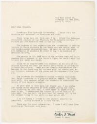 Correspondence to Dean Brazeal from Usher F. Ward, April 8, 1960