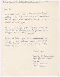 COAHR Communication Letter to Atlanta University Presidents from Appeal For Human Rights, circa 1960