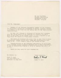 Correspondence to Morehouse Student Government President from Usher F. Ward, circa 1960