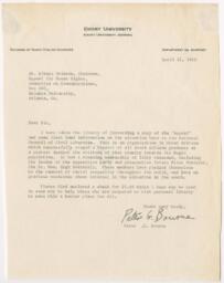 Correspondence to Albert Brinson from Peter G. Bourne , April 12, 1960