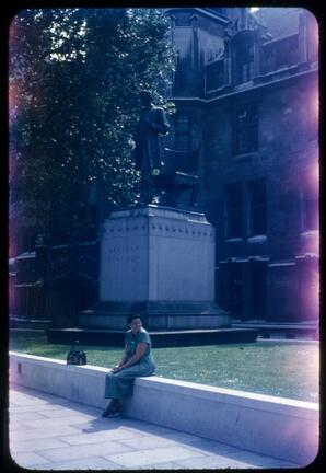 Jewell Terrill by Abraham Lincoln Statue, circa 1955