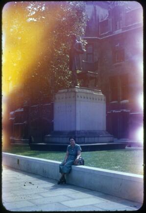 Jewell Terrill by Abraham Lincoln Statue, circa 1955