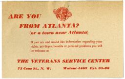 Veterans Service Center Flyer, circa 1948