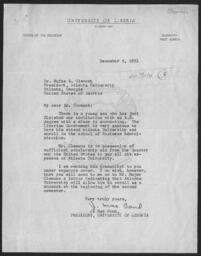 Correspondence Between Dr. Rufus E. Clement and J. Max Bond, December 1951