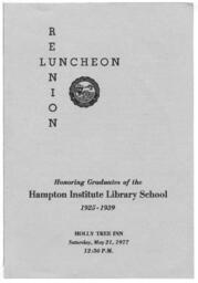 Hampton Institute Library School Reunion Luncheon Program, Saturday, May 21, 1977