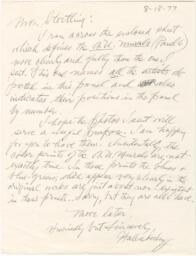 Correspondence from Hale Woodruff to Winifred Stoelting, August 18, 1977