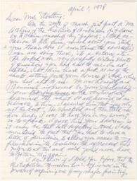 Correspondence from Hale Woodruff to Winifred Stoelting, April 1, 1978