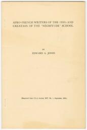 "Afro-French Writers of the 1930s and Creation of the 'Négritude' School", September 1970