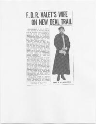 "F.D.R. Valet's Wife on New Deal Trail", circa 1936