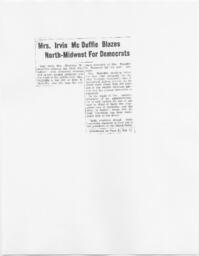 "Mrs. Irvin McDuffie Blazes North Midwest for Democrats", circa 1936