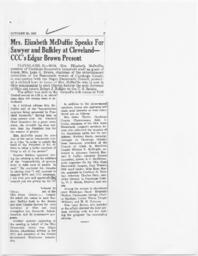 "Mrs. Elizabeth McDuffie Speaks for Sawyer and Bulkley at Cleveland", October 29, 1938