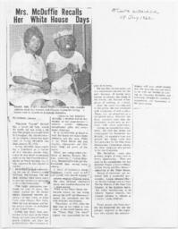 "Mrs. McDuffie Recalls Her White House Days", July 7, 1962