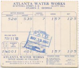 Atlanta Water Works Receipt, May 11, 1960