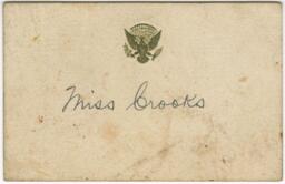 Card for Miss Crooks, circa 1940